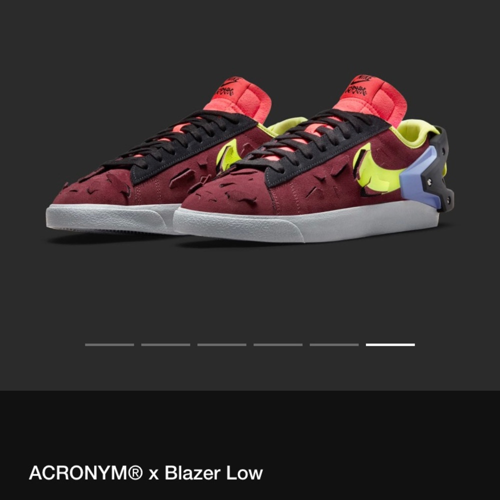 Brand new Nike ACRONYM X Blaze Low Maroon. These just dropped on 2/10/2022.